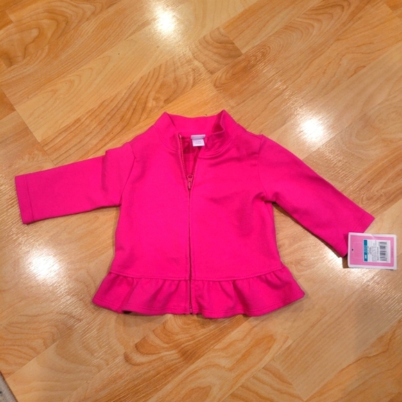 CIRCO Hot Pink Zip Up Peplum Long Sleeve Sweatshirt Cardigan Size 3 months - Picture 1 of 5